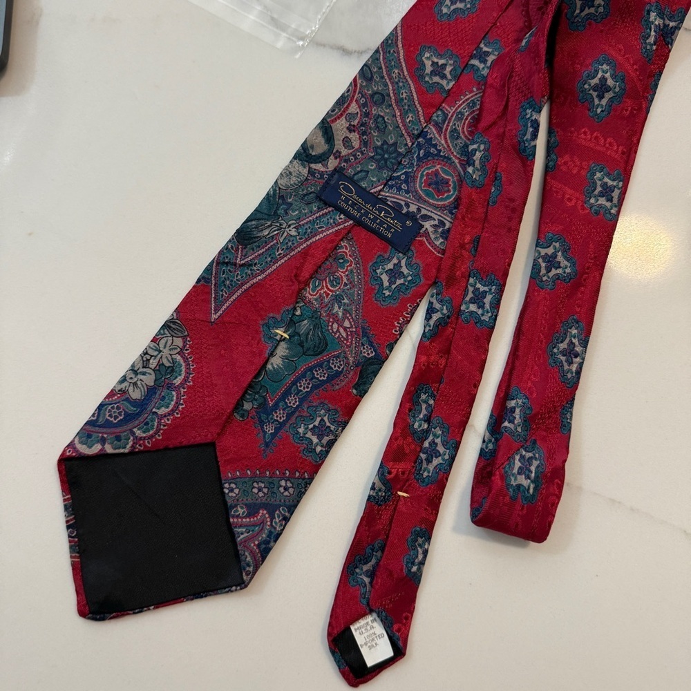 Oscar de la Renta Couture Silk Necktie Baroque Floral Scrolls Vintage Boutique - Picture 6 of 8